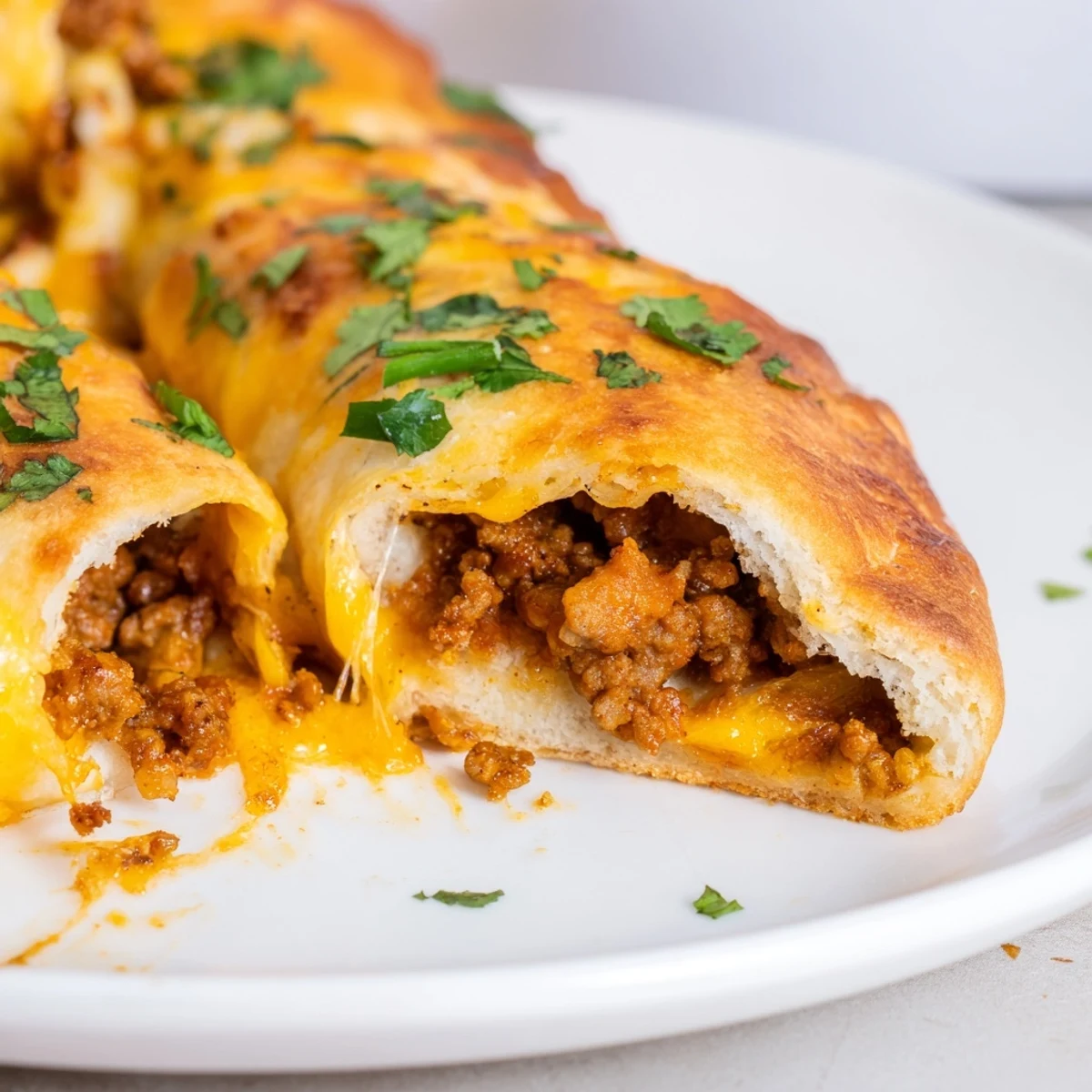 Baked cheesy taco sticks recipe featuring flaky dough wrapped around spiced beef and gooey cheese perfect for dipping in salsa