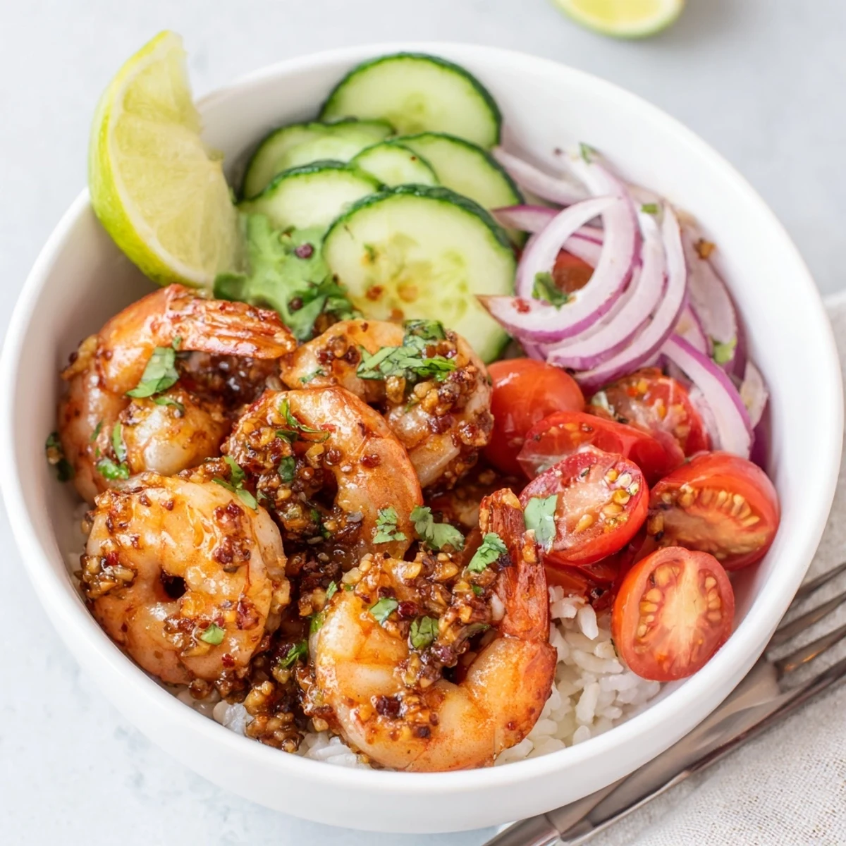 Warm Garlic Shrimp Bowl recipe steaming with garlicky aroma and tender shrimp