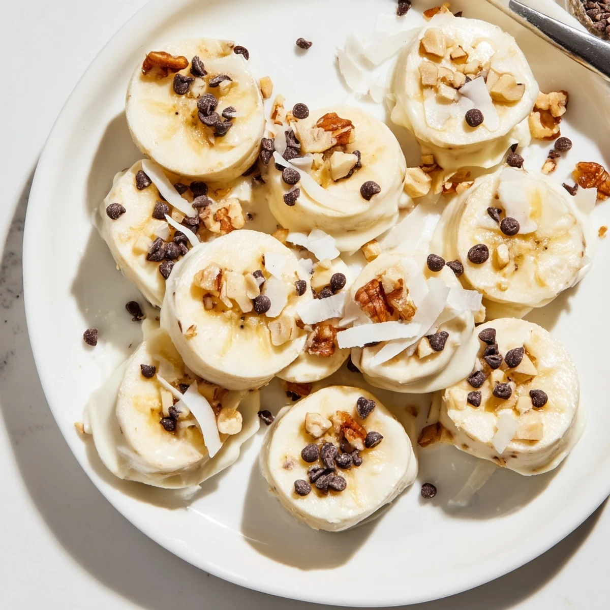 Stacked Frozen Banana Yogurt Bites served from freezer, cool and refreshing snack