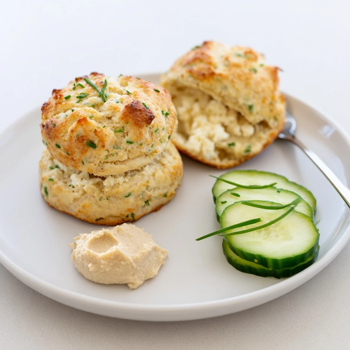 Soft, savory Humous Scones studded with feta and herbs, steaming warm