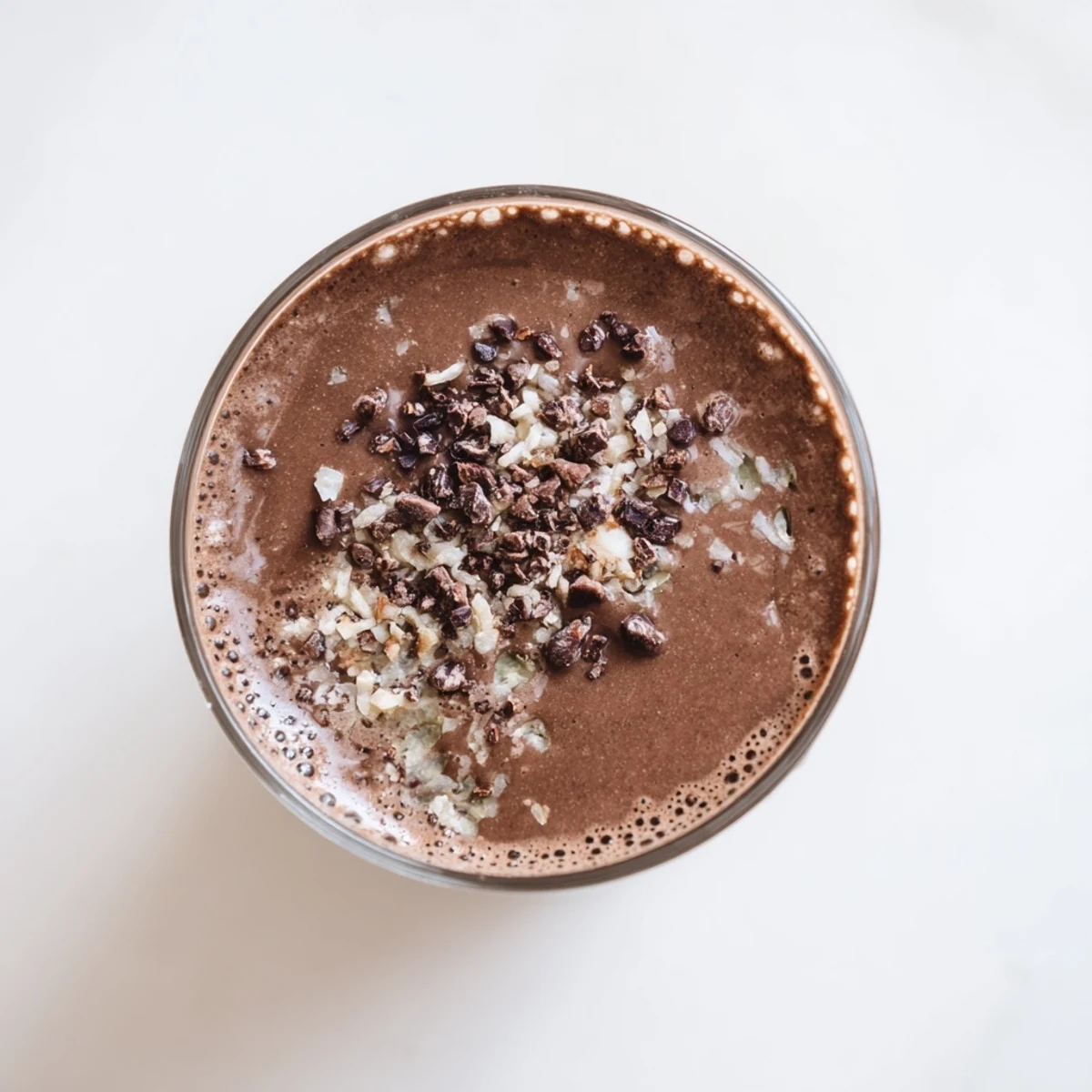 Frothy raw chocolate banana shake in tall glasses with maple syrup sweetness