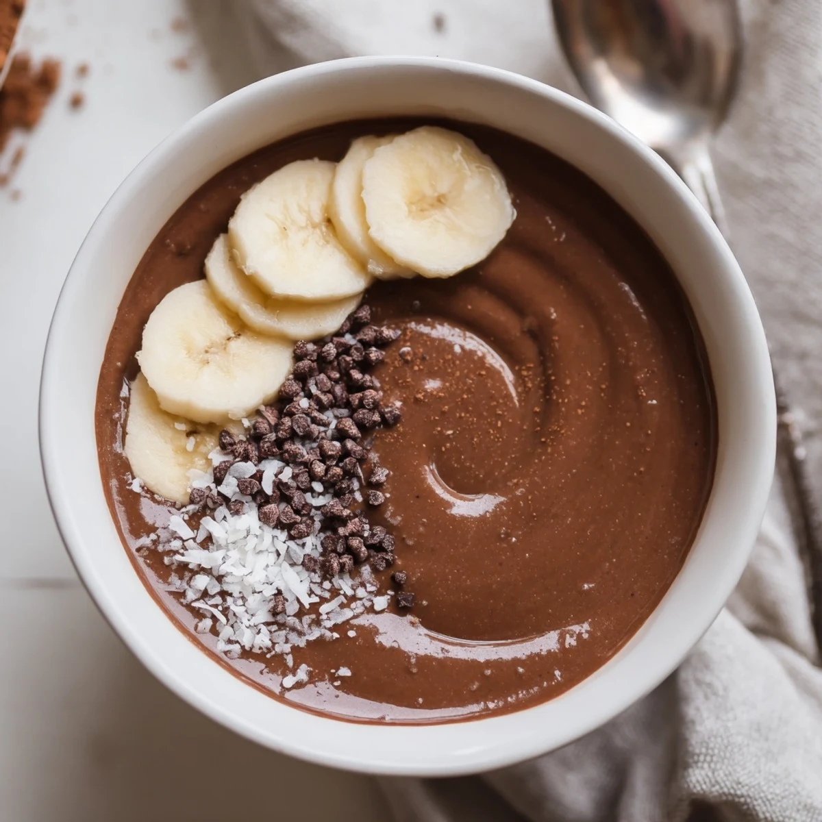 Frosty Raw Chocolate Banana Shake with rich cacao aroma and velvety mouthfeel