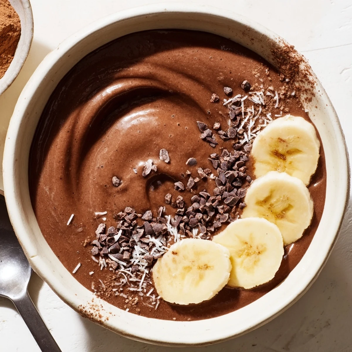 Two servings of Raw Chocolate Banana Shake on counter, ready for breakfast