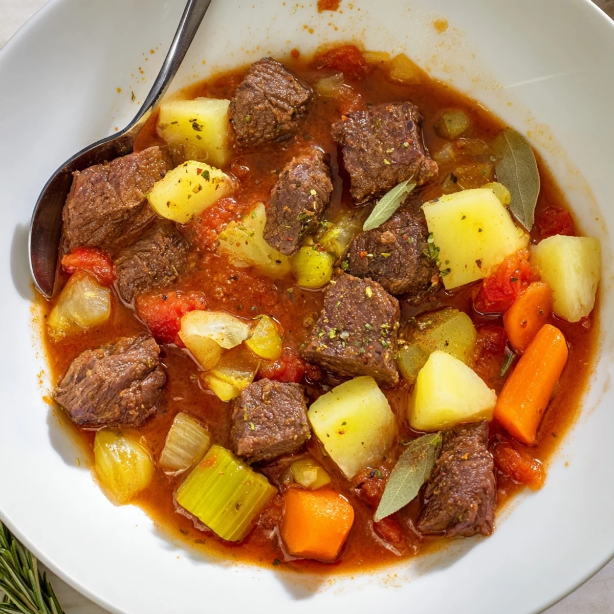 Slow-cooked Spezzatino Di Manzo Italian Beef Stew with tender beef and vegetables