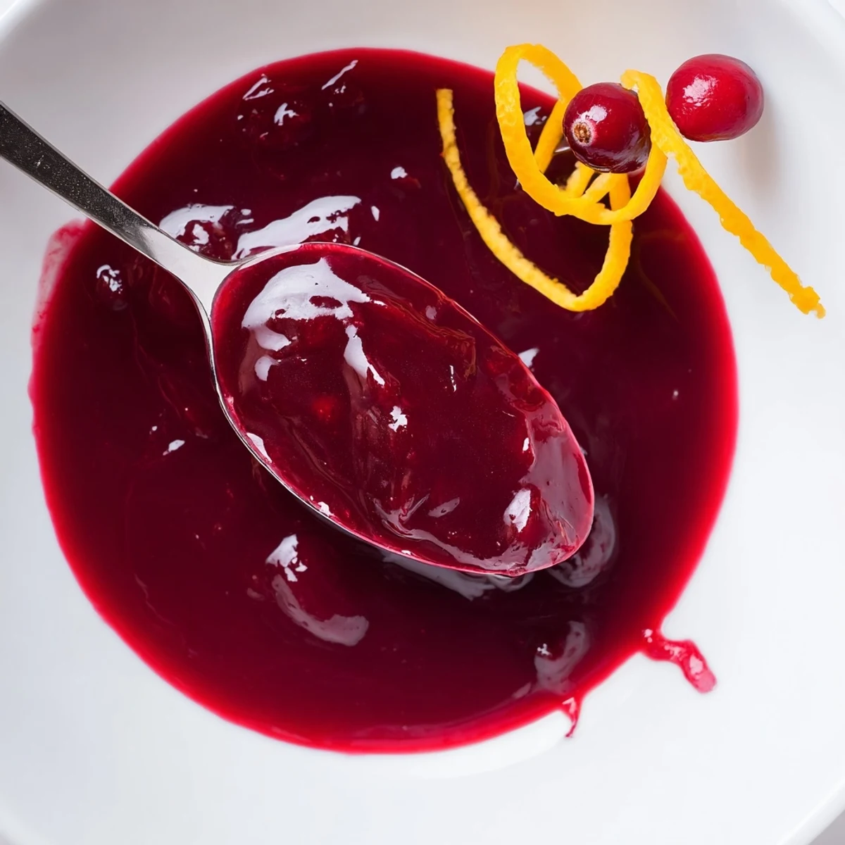Cranberry Syrup glistening in jar, tangy red pour for pancakes