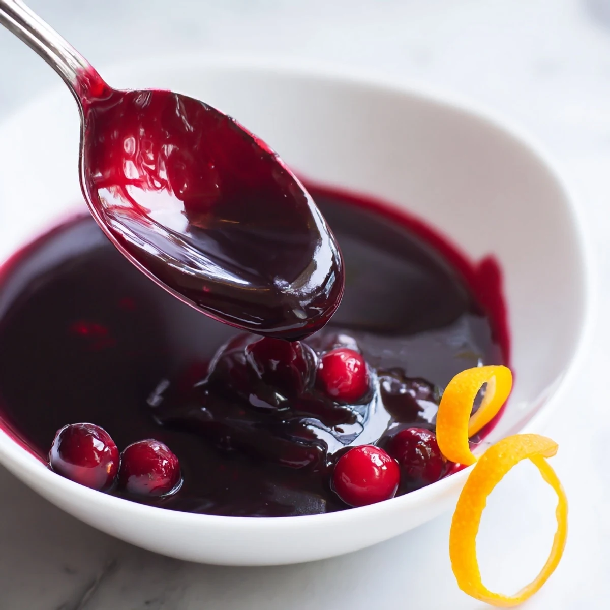 Homemade Cranberry Syrup simmered, glossy texture spooned over warm waffles