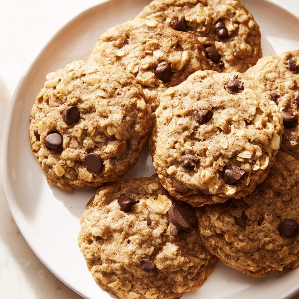 Soft chewy banana oatmeal cookies with golden edges on a rustic cooling rack