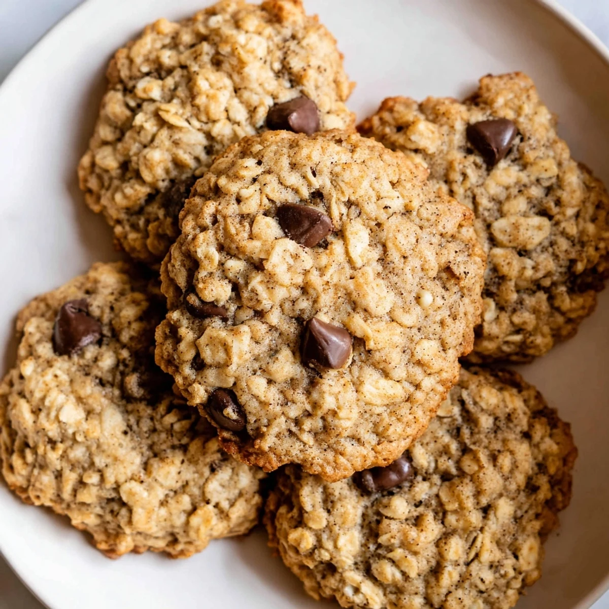 Thick chewy banana oatmeal cookies with visible oats served alongside a warm beverage