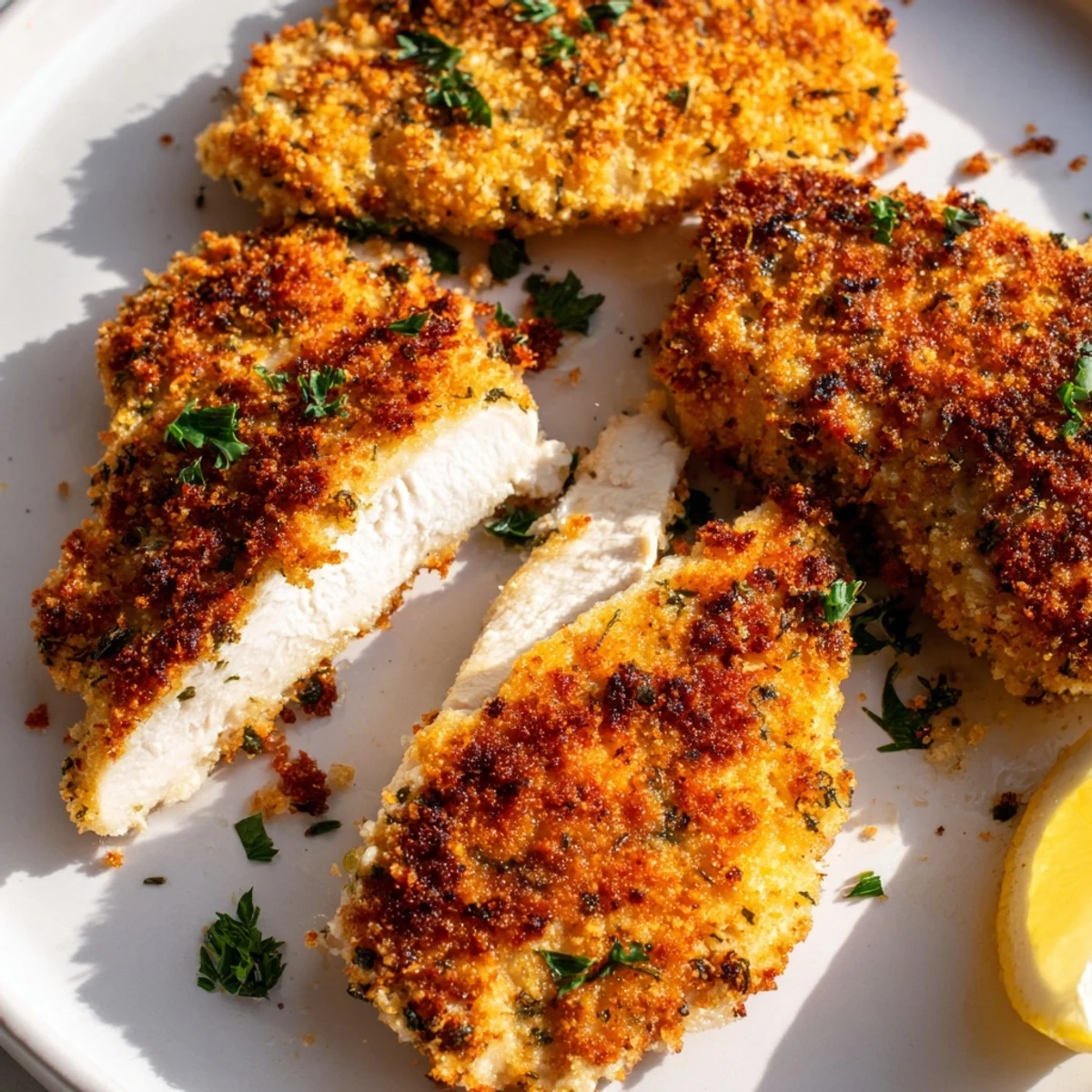 Golden crispy Paprika Parmesan Chicken fresh from the oven on a parchment-lined sheet