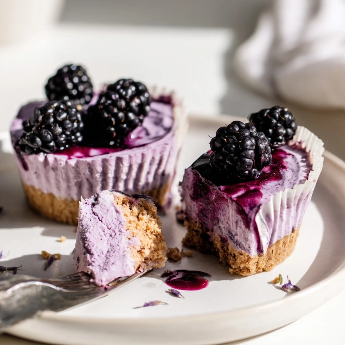 Mini Blackberry Lavender Cheesecakes